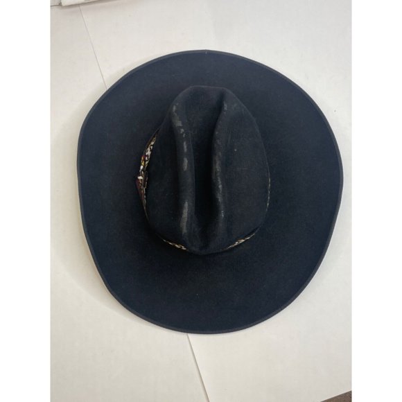 Three Points Western Store Men 7 1/8 Wool Fedora Hat Black Aztec Ribbon - Picture 4 of 8